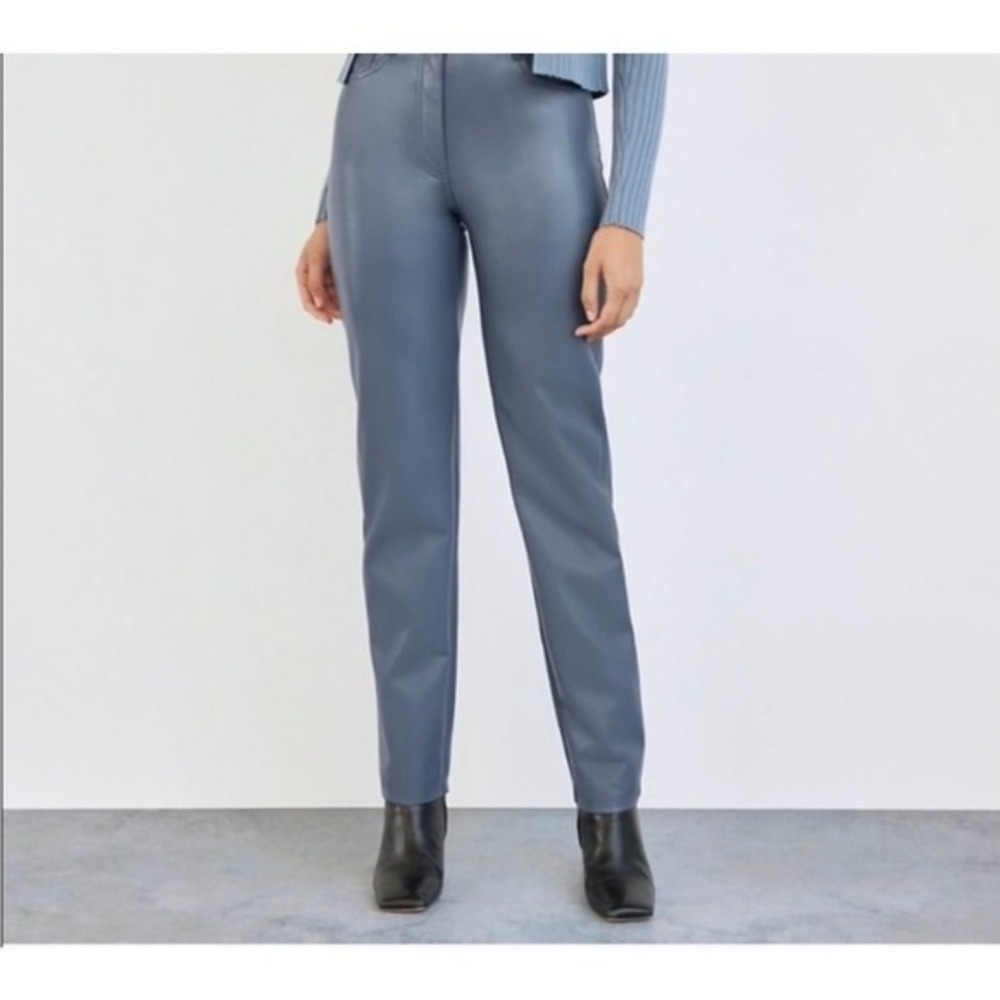 Wilfred Command Pant Women 4 Slate Blue Vegan Leather High Rise Straight Leg